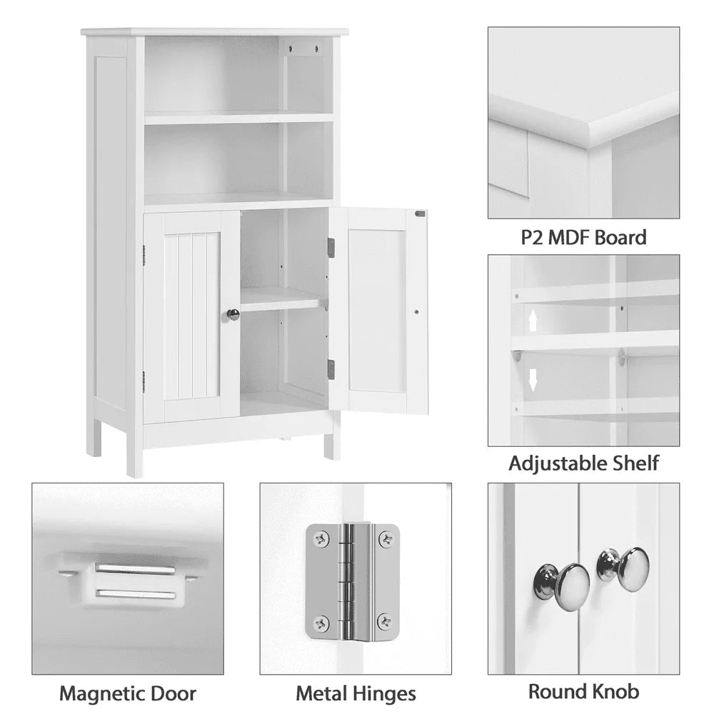 5-Tier Wooden Bathroom Floor Cabinet, White  Storage Shelf Organizer Cabinet  Bath Kitchen