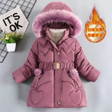 3 4 5 6 8 10 Years Winter Girls Coat Keep Warm Thicken Kids Jacket Hooded Zipper Fur Collar Princess Outerwear Children Clothing