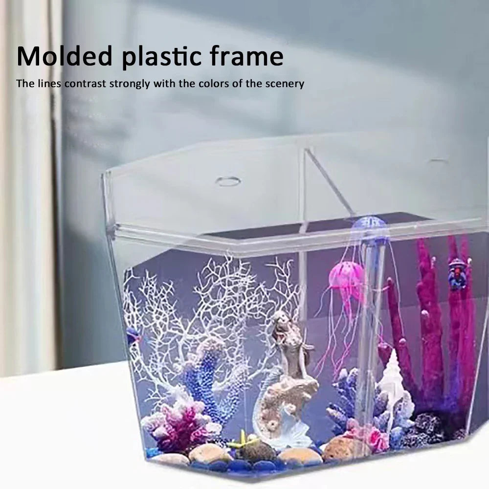 Acrylic Guppy Fish Tank Two-part Aquarium Betta Small Fish Tank Landscaping Transparent Aquarium Hatching Breeding Isolation Box