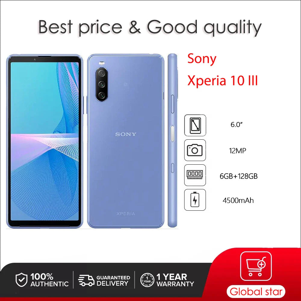 Sony Xperia 10 III 5G XQ-BT52 Original Unlocked Dual SIM Mobile Phone 6GB+128GB Octa-core 12MP Snapdragon Fingerprint SmartPhone