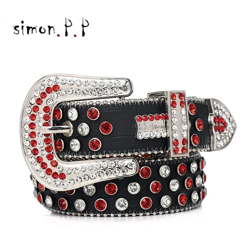 Punk Rock Colorful Rhinestones Belt Studded Western Bling Belts Y2K for Women Men Cowgirl Cowboy with Diamond Ceinture Femme