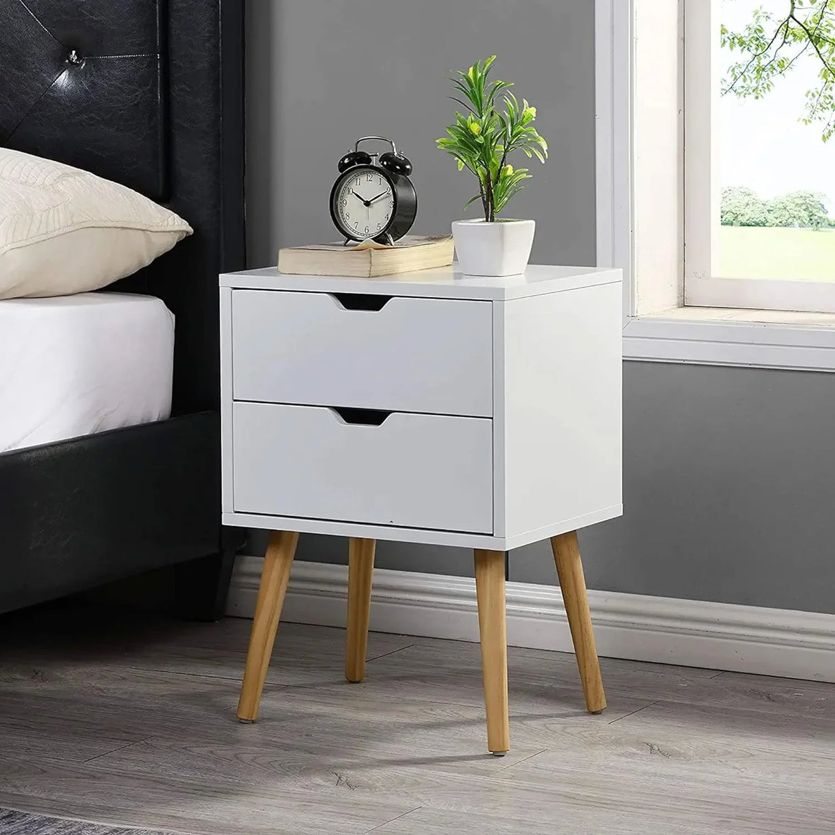 Nightstands Set of 2-Natural Beside Table with Storage Drawer - Midcentury Modern Bedroom Storage Cabinet