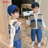 1-10Y Children Single-breasted Vests Sweaters Cotton Vest boy Sleeveless Sweaters Kids Boys O-Neck Pullover Knitting Vest Coat