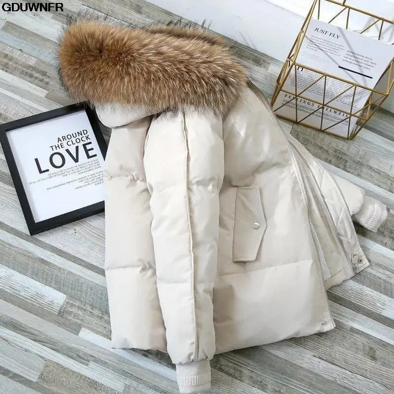 2023 New Warm Thicken Loose Down Jacket Women Winter Short Jacket Hooded Fur Collar Cotton Coat Korean Female Parkas Basic Coat