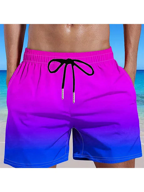 Men's Plus Size Gradient Color Shorts Beach Pants Holiday Shorts Elastic Drawstring Sports Gym Short Pants Summer Beach Shorts