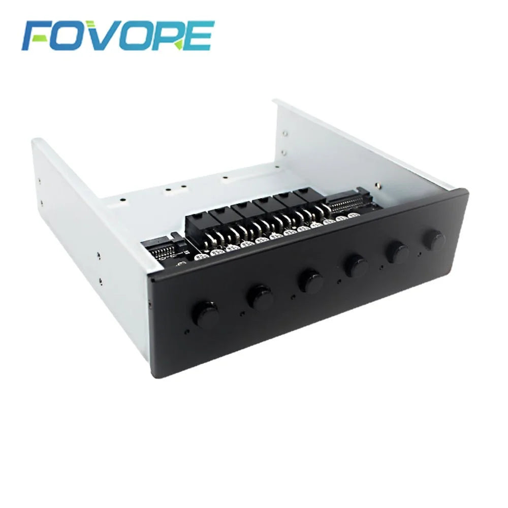 Desktop computer front panel expansion kit for 5.25" optical drive bay with 6 SATA15P power ports and control switch