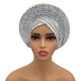 NEW Sequins Turban Cap for Women Ready to Wear African Auto Gele Headtie Nigeria Wedding Geles Female Head Wraps Lady Headpiece