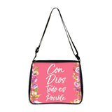 Christian Gift Bible Verse in Spanish Crossbody Bag Con Dios Todo Es Posible Messenger Bags Shoulder Bag Casual Handbag