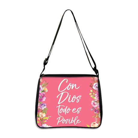 Christian Gift Bible Verse in Spanish Crossbody Bag Con Dios Todo Es Posible Messenger Bags Shoulder Bag Casual Handbag