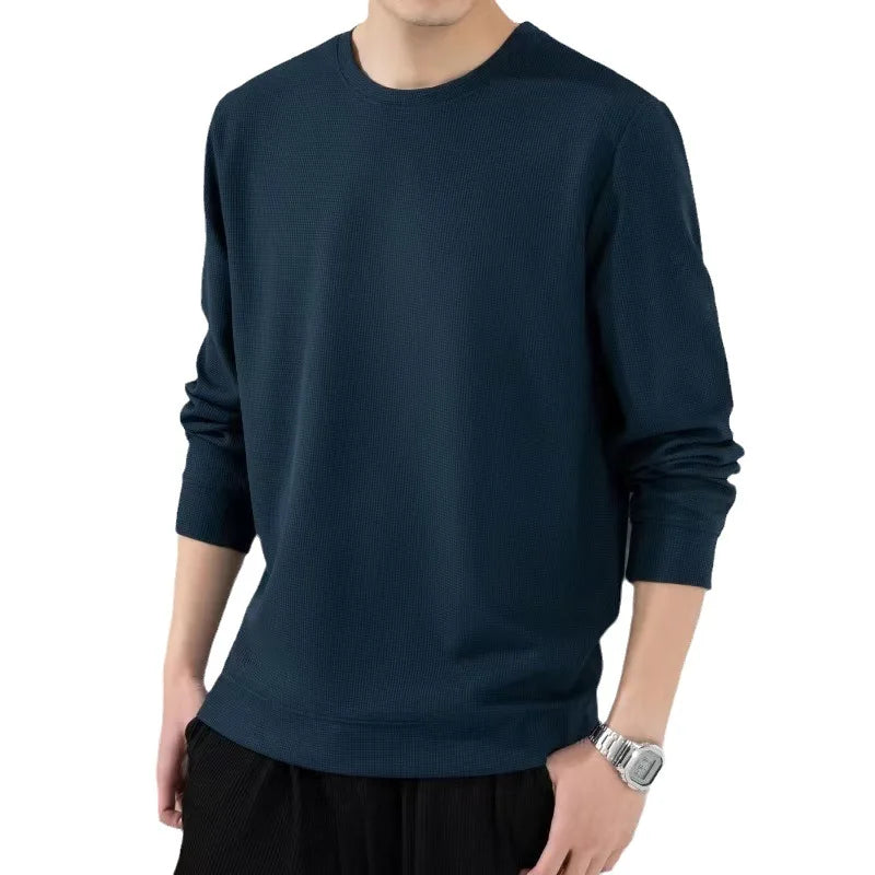 2023 Spring Autumn New Solid Color Round Neck Long Sleeve Fashion Sweatshirts Man Casual High Street Waffler All-match Pullovers