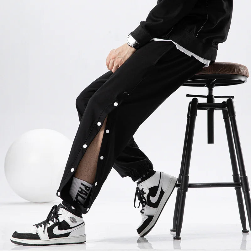 2024 New Breasted Sweatpants Men's Full Open Button-Down Loose Spring Autumn Sweatpants Side Open Training Basketball Long Pants