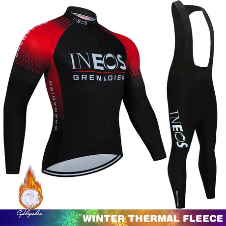 Winter Thermal Fleece Cycling Clothing Mtb Man Laser Cut Ineos Grenadier Sports Men's Suit Jersey Road Bike Uniform 2024 Bib Set