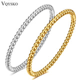 VQYSKO Stainless Steel Bangle Bracelet In Smooth Round Ball No Tarnish Beaded Bracelet For Anniversary Gift Woman Jewelry