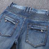 European And American Fold Zipper Motorcycle Snowflake Jeans High Quality Plus Size Direct Sales New Men's Jeans Denim Plus Size