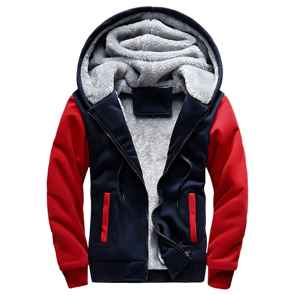 Men's Thicken Jacket Fleece Lining Winter Warm Hooded Coats Mens Windproof Full Zip Down Jackets Casual Outwear Sportswear