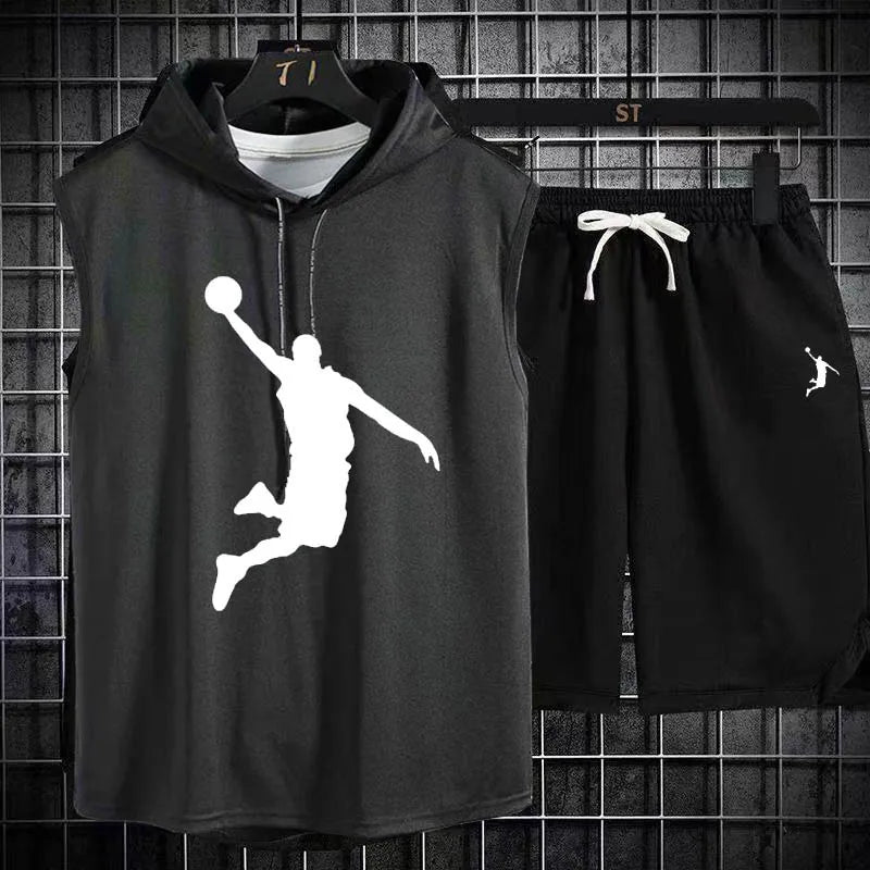 Summer Men's Two Piece Set CasualT-Shirt and Shorts Set Mens Sports Suit Fashion Short Sleeve Tracksuit Hooded T-shirt