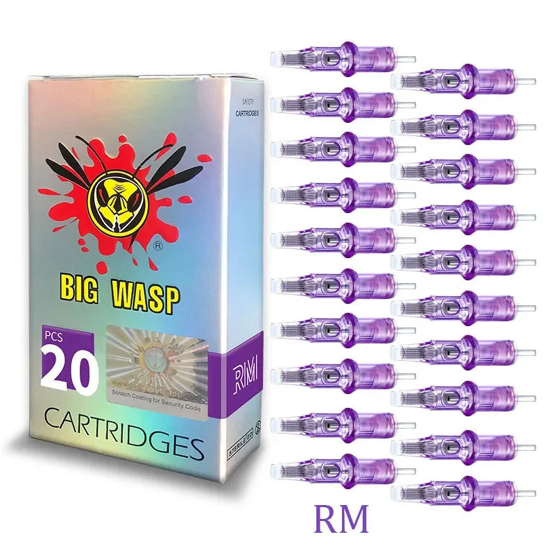 BIGWASP Purple Cartridge Tattoo Needles RM Professional Disposable Sterilized Safety Tattoo Needles for PMU Machine 20pcs/lot