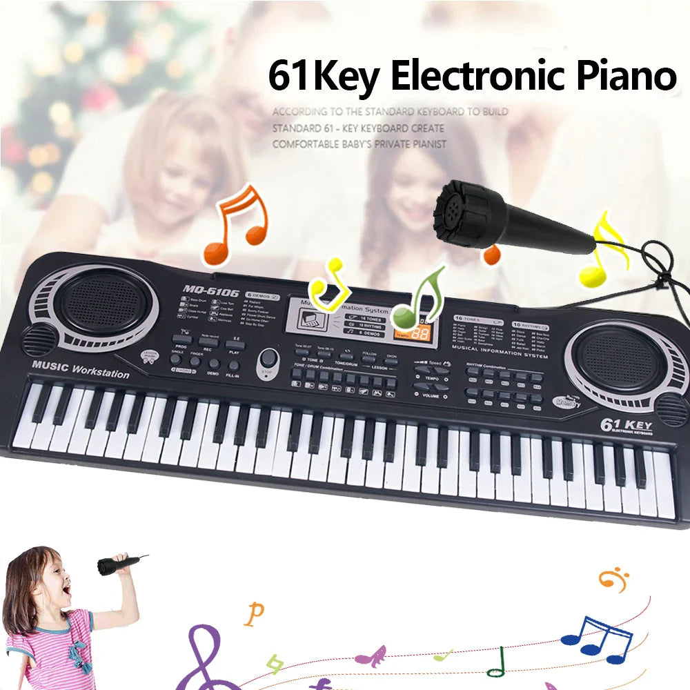 Kids Electronic Piano Keyboard Portable 61 Keys Organ with Microphone Education Toys Musical Instrument Gift for Child Beginner