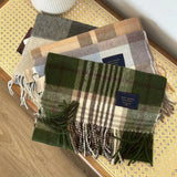 Men Scarf 100% Wool Plaid Warm Soft Muffler Female Winter Autumn Couple Cashmere Windproof Stripe Tassel Shawl Male Thick Scarf