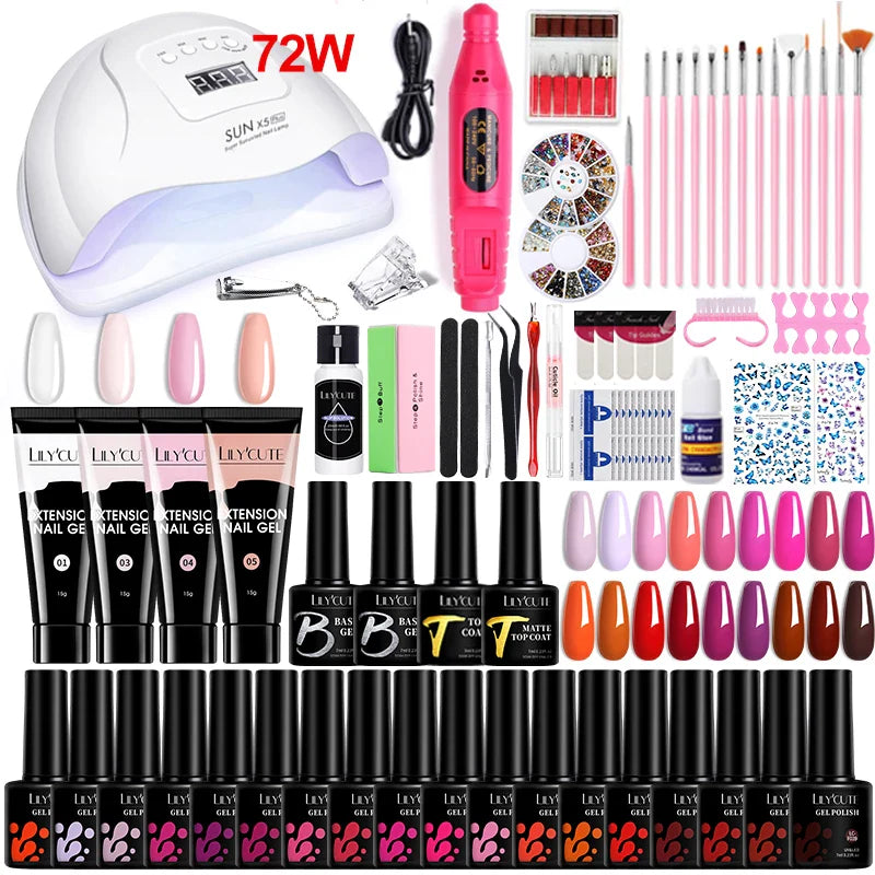 LILYCUTE Manicure Set For Quick Nail Extensions Gel Nail Polish With UV LED Nail Lamp Electric Nail Drill All For Nail Gel Tools