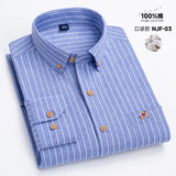 M~6XL Men's Shirt Long Sleeve Cotton Oxford Fashion Casual One Pocket Regular Fit Striped Business Formal Shirt