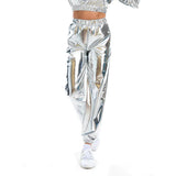 Women Nightclub Pole Dance Trousers Hip Hop Slacks Dj Costume Street Dance Stage Wear Party Holographic Pants Cheerleading Loose