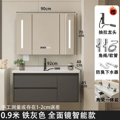 Ceramic Integrated Basin Bathroom Cabinet Modern Minimalist Sink Washbasin Cabinet Combined Muebles Hogar Hotel Furniture YX50BC