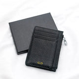 Personalize Initials Mini Wallet 100% Genuine Leather Zipper Coin Purse Card Holder For Men Women Custom Letters Gift Money Bag