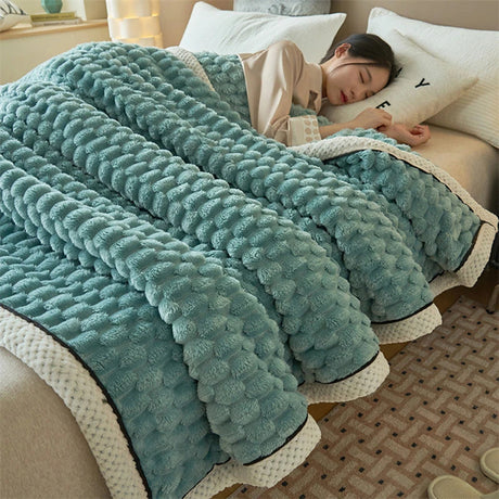 Winter Warm Blanket Skin-Friendly Bedspread Solid Striped Throw Blankets Sofa Air Conditioning Blanket For Bedroom