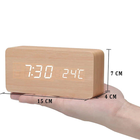 Modern Wooden Led Smart Alarm Clocks For Bedrooms Bedside Table Square Voice Control Desktop Digital Clock For Room