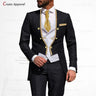 Latest Royal Blue Suit Men 3Pcs Slim Fit Wedding Best Man Groom Tuxedo Double Breasted Gold Trim Jacket Vest Pants Set Tailcoat