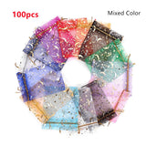 100pcs/lot Moon Star Organza Bags 7x9cm Small Christmas Drawstring Gift Bag Charm Jewelry Boxes Organizer Packaging Bags Pouches