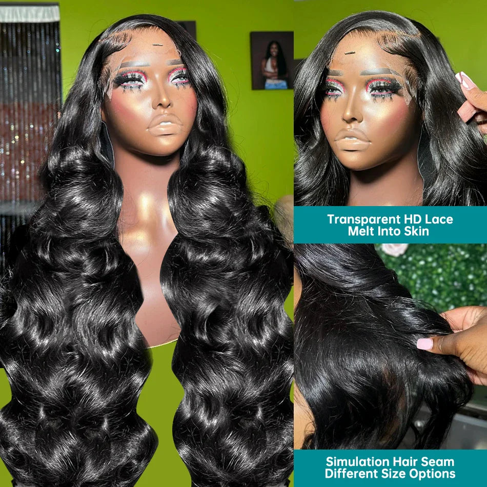 40 Inch 13x4 HD Frontal Wig Transparent 13X6 Lace Front Human Hair Body Wave Wigs Glueless For Women 250 Rosabeauty