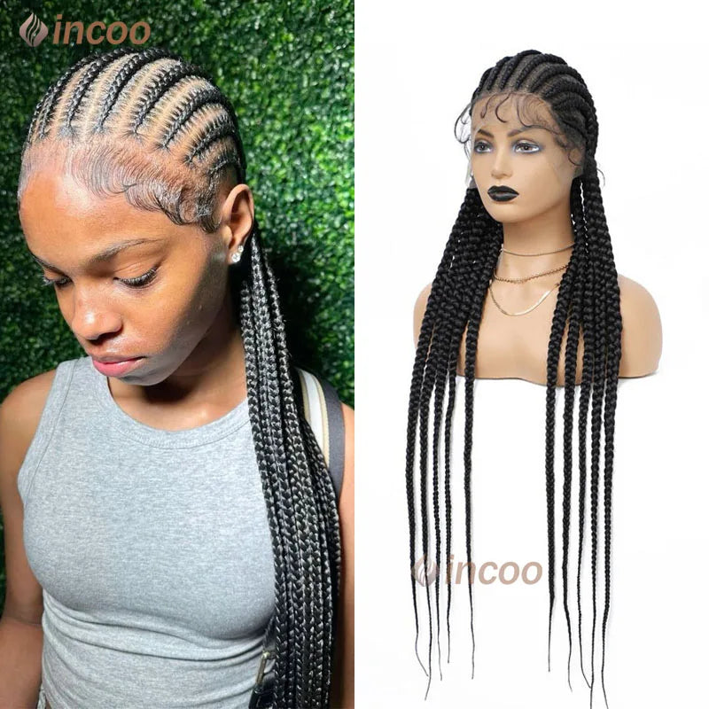 36" Full Lace Braided Wigs Women Jumbo Knotless Braided Wigs for Black Women Cornrow Twisted Braided Wigs Synthetic Wigs Braided