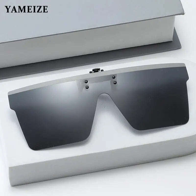 YAMEIZE Clip On Sunglasses Women Men Polarized Flat Top Sun Glasses Mirror Fashion Brand Designer Eyeglasses Shades Uv400 Oculos