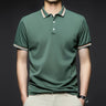 Men's Fashion Solid Short Sleeved Striped Lapel Polo Shirt Summer Breathable Comfortable Top