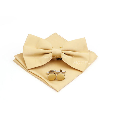 New Colorful Bowties Handkerchiefs Cufflinks Set Polyester Brooches For Men's Business Wedding Party Suit Dress Accessories Gift