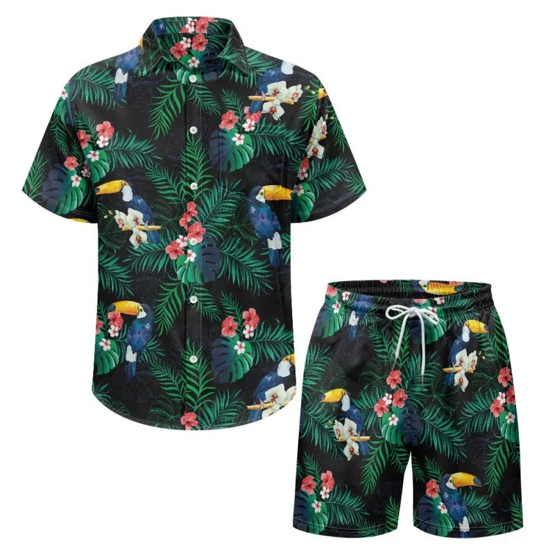 Hawaiian 2Pcs Shirts Suit Men Fashion Tracksuit 3D Print Shirt+Beach Shorts Fashion Two Piece Sets Hawaii Shirts Unisex Clothing