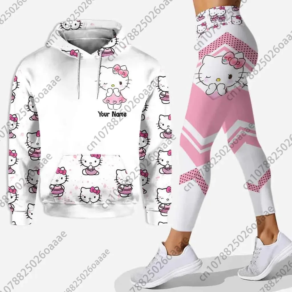 2024 Disney Hello Kitty 3D Kitty Cat Hoodie Women's Hoodie Suit Yoga Pants Sweatpants Fashion Sports Suit