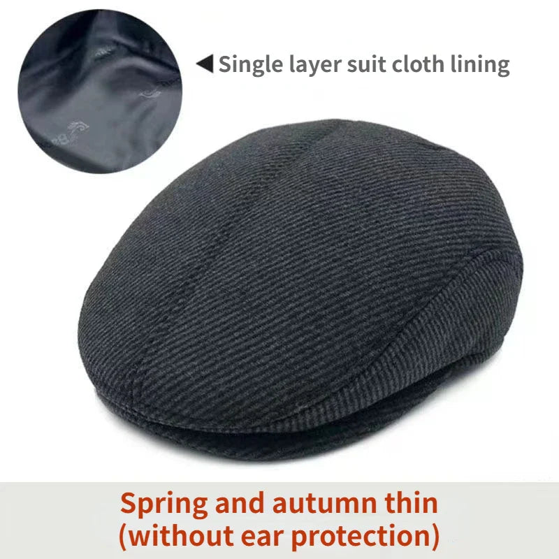 Big Head Circumference Men's Hat Autumn And Winter Warm Beret Spring And Autumn Fleece-lined Earflaps Peaked Cap Small Size