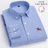 2023 100% Cotton Oxford Man Leisure Embroidered Horse Shirts Streetwear Oversized  Men Shirt Floral Long Sleeve Casual Plus Size