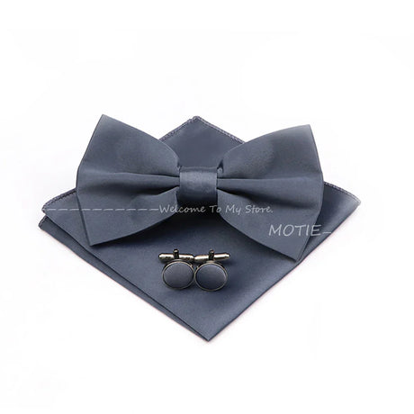 New Colorful Bowties Handkerchiefs Cufflinks Set Polyester Brooches For Men's Business Wedding Party Suit Dress Accessories Gift