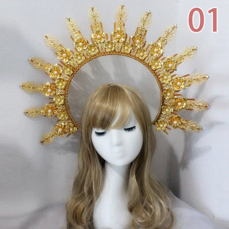 Baroque Headband DIY Material Gothic Lolita Crown Headband Gorgeous Vintage Church Mary Sun Goddess Tiaras DIY Headpiece