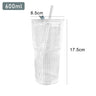 2pcs 600ml Stripe Glass Cup with Lid and Straw Transparent Drinking Glasses for Juice Water and Iced Coffee Cups Drinkware Mug