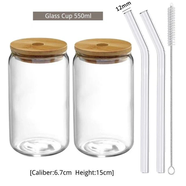 550ml/400ml Glass Cup With Lid and Straw Transparent Bubble Tea Cup Juice Glass Beer Can Milk Mocha Cups Breakfast Mug Drinkware