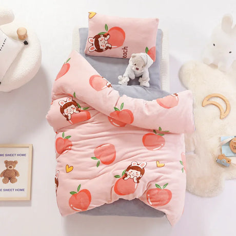 3pcs Cartoon Cotton Crib Linen Kit Baby Coral Fleece Bedding Set Includes Pillowcase Bed Sheet Duvet Cover Without Filler  CP11