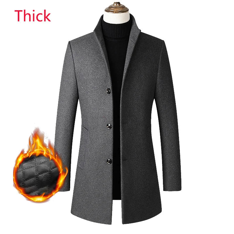 2023 New Autumn and Winter High-end Brand Fashion Boutique Warm Men's Pure Color Casual Business Woolen Woolen Coat Windbreaker