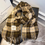 Retro Plaid Cashmere Womens Scarf Winter Thick Warm Solid Cape Wraps Female bandana pashmina long tassel female foulard