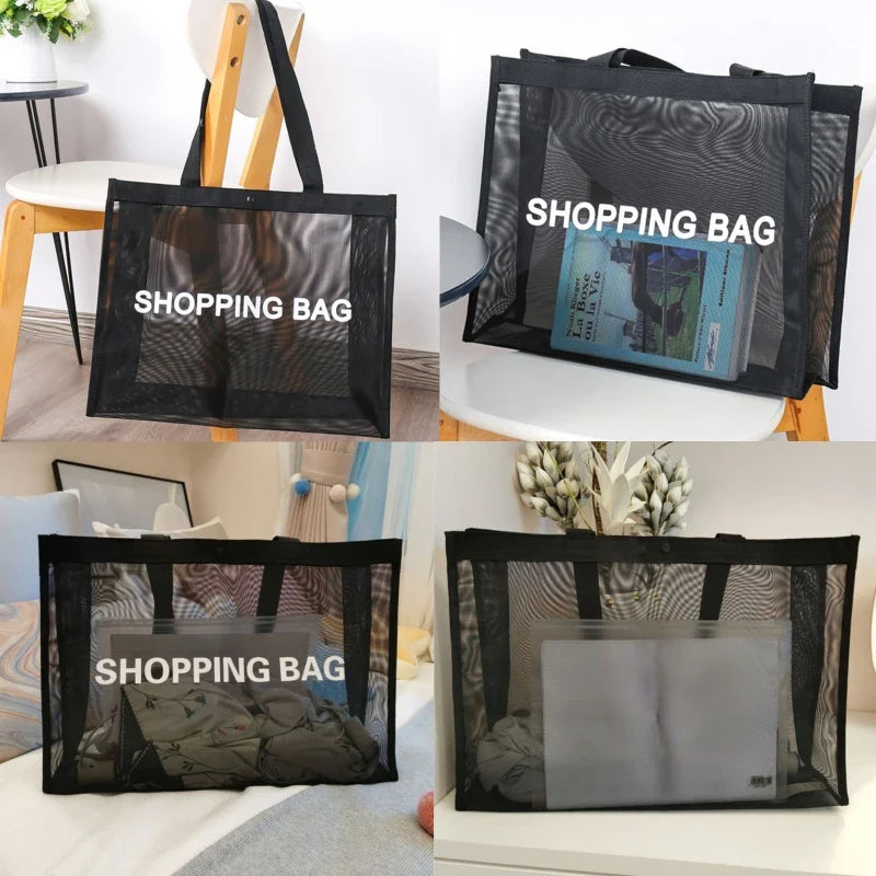 Transparent Nylon Mesh Shopping Bag Large Capacity Shoulder Handbag For Shopping Bags Breathable Beach Travel Storarge Bag