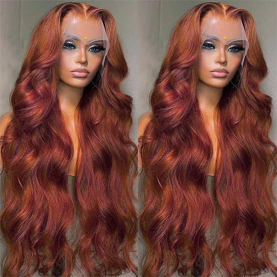 13x4 Reddish Brown Body Wave Lace Frontal Human Hair Wig HD Transparent 13x6 Lace Frontal Wig Glueless Human Hair Wig PrePlucked